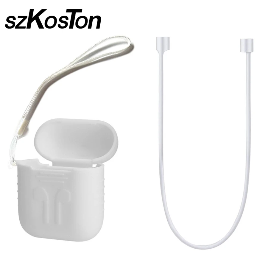 

For Airpods Wireless Bluetooth Headset Silicone ShockProof protective cover Case+ Lanyard + anti-lost rope