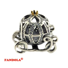 Fit Pandora Браслеты Золото Золушка Тыква тренер бусины Аутентичные 925 пробы серебро талисманы ювелирные изделия