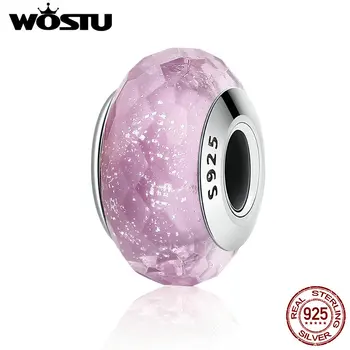 

Hot Sale Real 925 Sterling Silver Fascinating Pink Murano Glass Beads Fit Original wst Bracelet DIY Jewelry Gift CQZ033