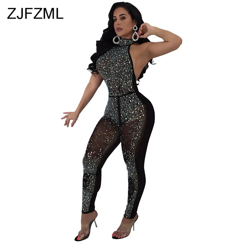 ZJFZML Halter Open Back Sexy Rompers Women Jumpsuit New Sleeveless