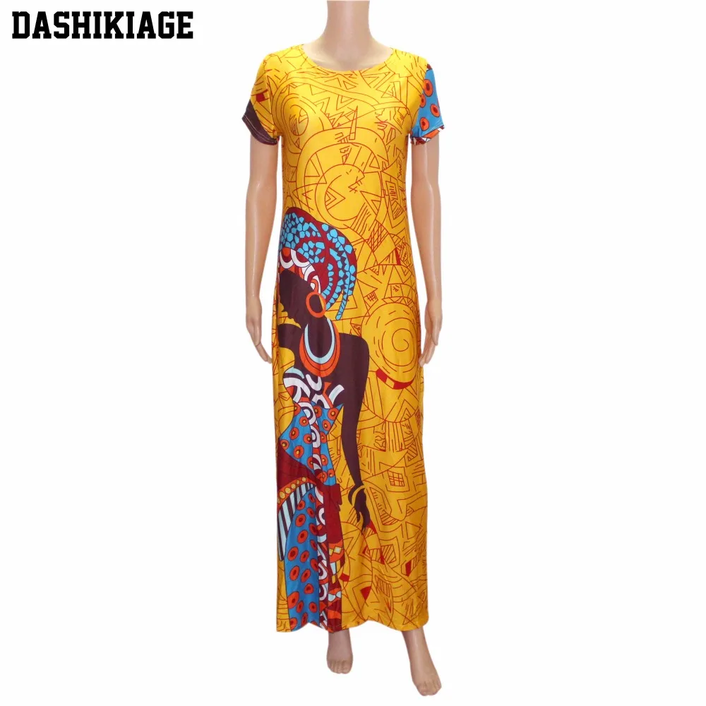 

Women African Dresses Robe Long Loose Printed Short Sleeve Summer Retro Vintage Suit Yellow Dress Plus Size Clothing Tunic