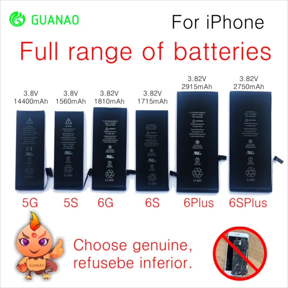 

Phone Battery For iPhone 5S 6G 6S 6Plus 6sPlus bateria with Repair Tools 0 Cycle Replacement Batteries 6 6S Plus Phone Battery