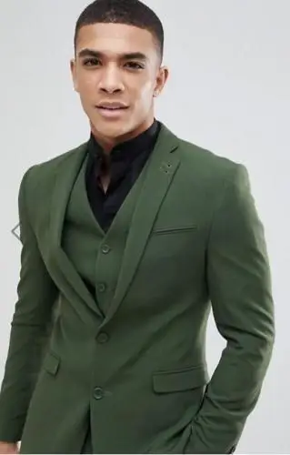

2018 Olive Green Men's Suits Jacket Pants 3PCS Slim Fit Business Work Custom New