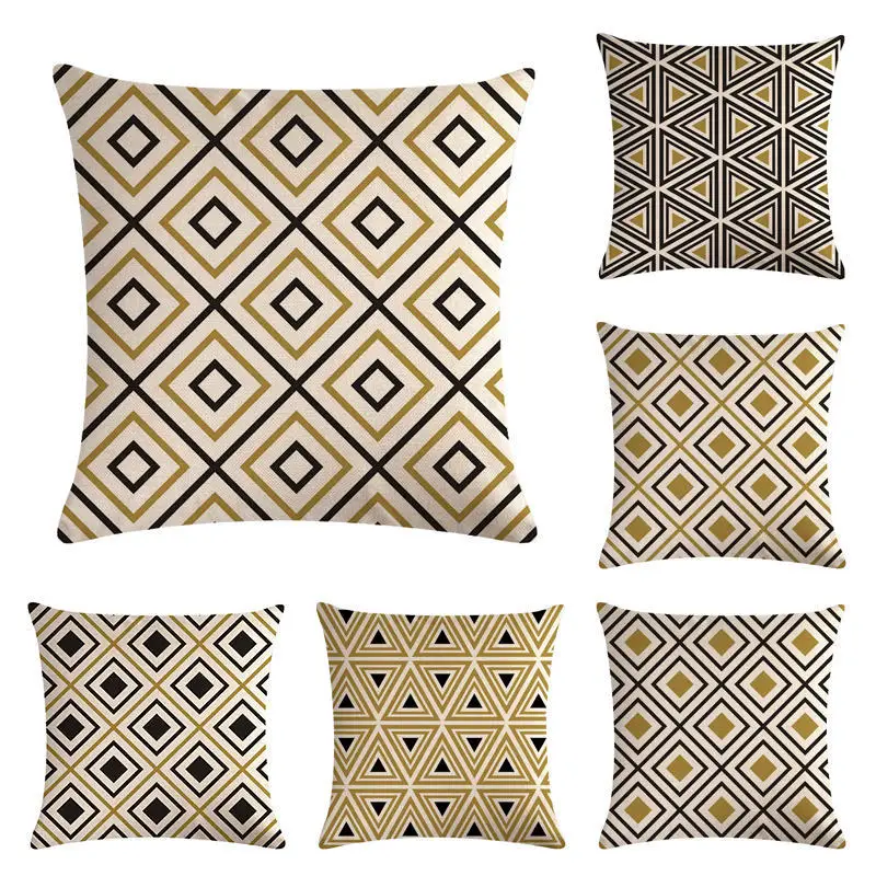 Geometric Pillow Cover Geometry Cotton Linen Case Home Decorative Block Pillows Stripe Cushion | Дом и сад