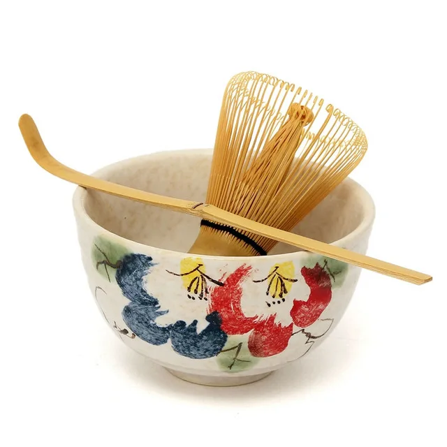 Набор из 3 предметов чайная церемония матча керамическая чашка для чая бамбуковая чайная ложка веничек для чая «маття» японская чайная посуда Чайный инструмент 4 стиля чаша для маття набор - Цвет: Peony set