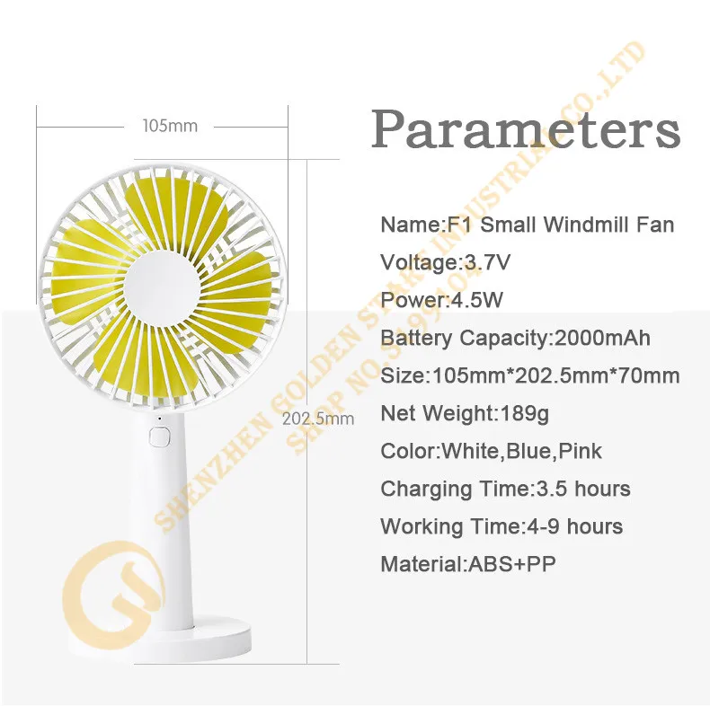 Портативный Мини Лето Вентилятор охлаждения рукоять вентилятор 3 шестерни Скорость 2000 мАч Батарея мельница Стиль Кондиционер