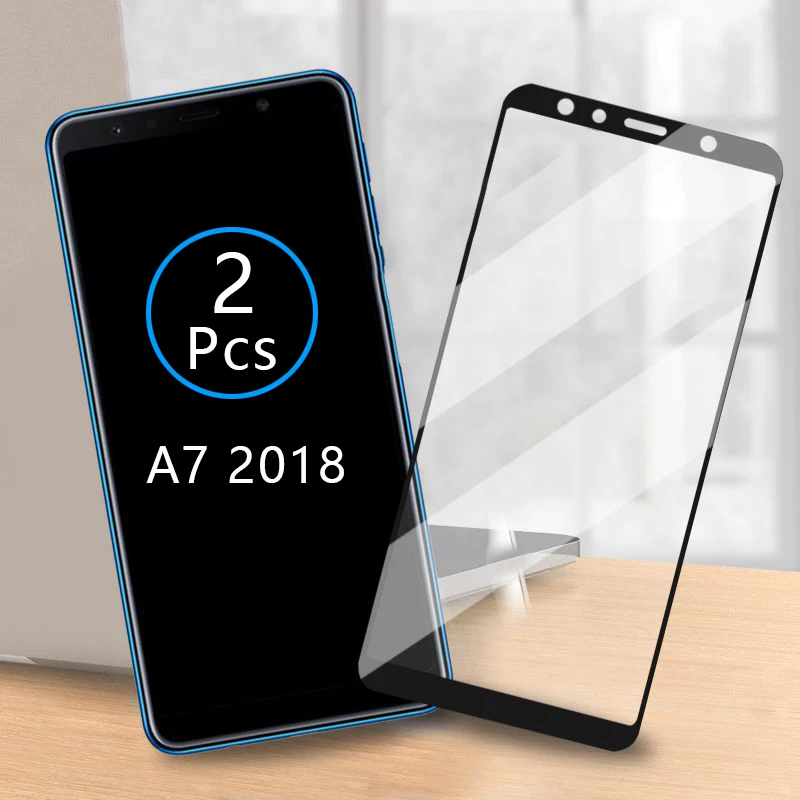 2 шт. закаленное стекло для Samsung A7 2018 чехол с полным покрытием защитная пленка