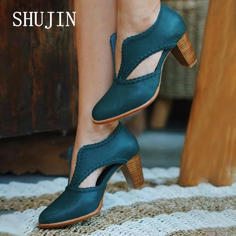

SHUJIN New Pumps Women Sandals Heels Ankle Strap Torridity Casual Hemp Strap Pumps Casual Shoes Plus Size
