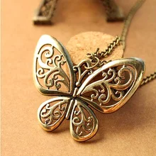 Vintage Hollow Butterfly Pendant Necklace For Women Gold color Necklaces Exquisite Fashion Long Chain Sweater Jewelry Wholesale