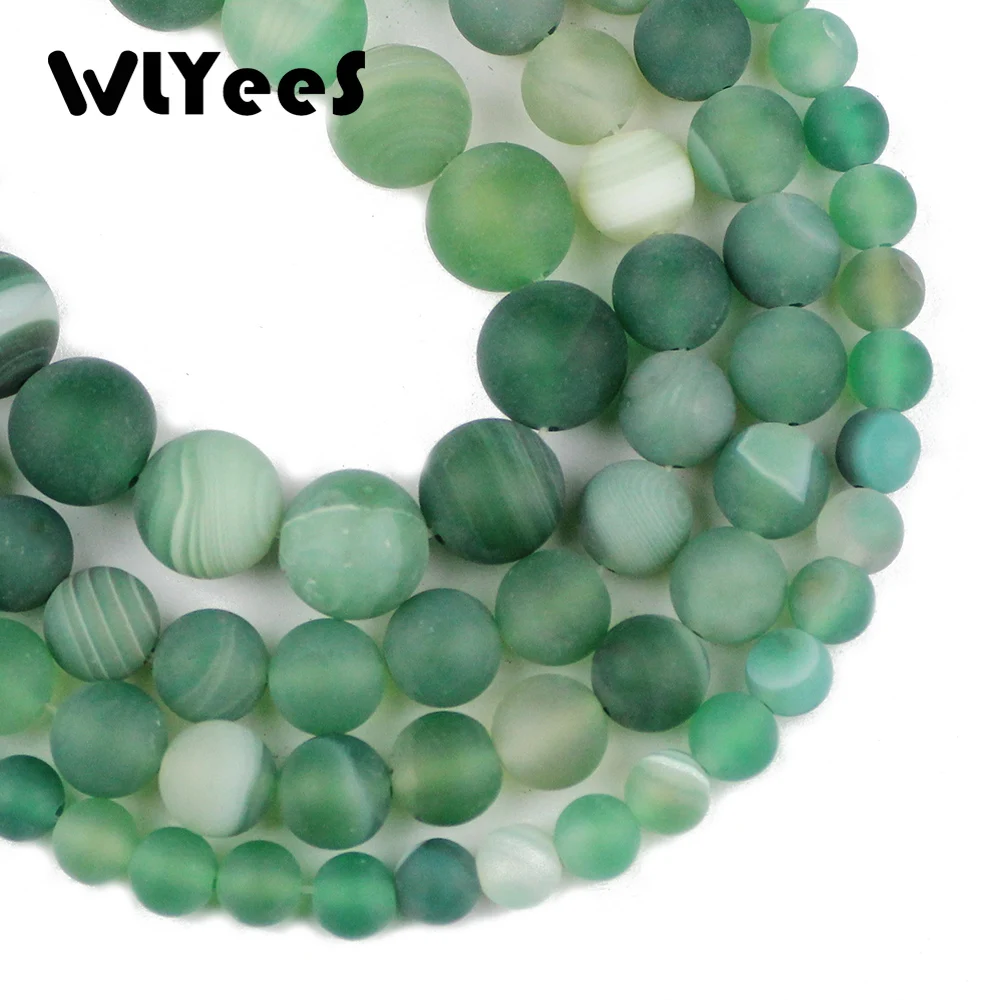 

WLYee Matte Stripe Banded Natural Green carnelian Stone Round Loose beads 6 8 10 mm for jewelry Bracelet Making Accessories DIY