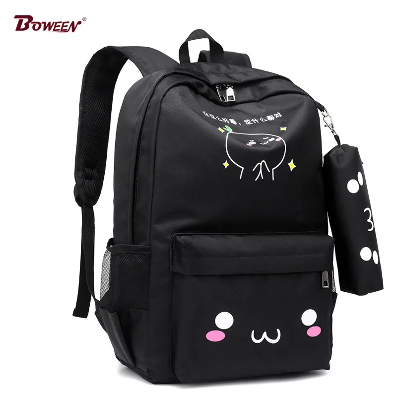 buy Teen Backpack School Bags for Teenage Girls USB Large Capacity Women Schoolbag Quality Nylon cute cat Back Pack Female BookBag