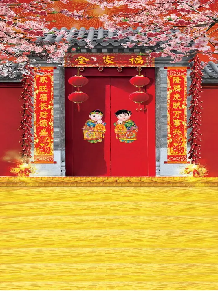 Chinese Traditional Door Pink Flowers Photography Backdrops Photo Props Studio Background 5x7ft | Электроника