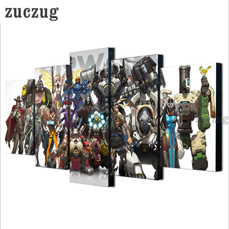 Unframed 5 Pieces Modern Overwatch Game Characters Wall Art Picture HD