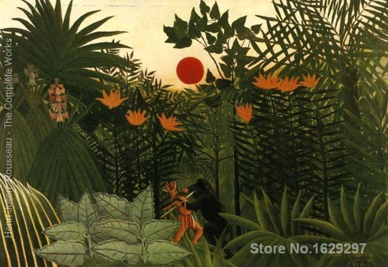 油絵用キッズルームエキゾチック風景戦い間ゴリラとインドアンリ ハンド塗装高品質 Oil Painting Panel Oil Painting Brushpainting Mist Aliexpress