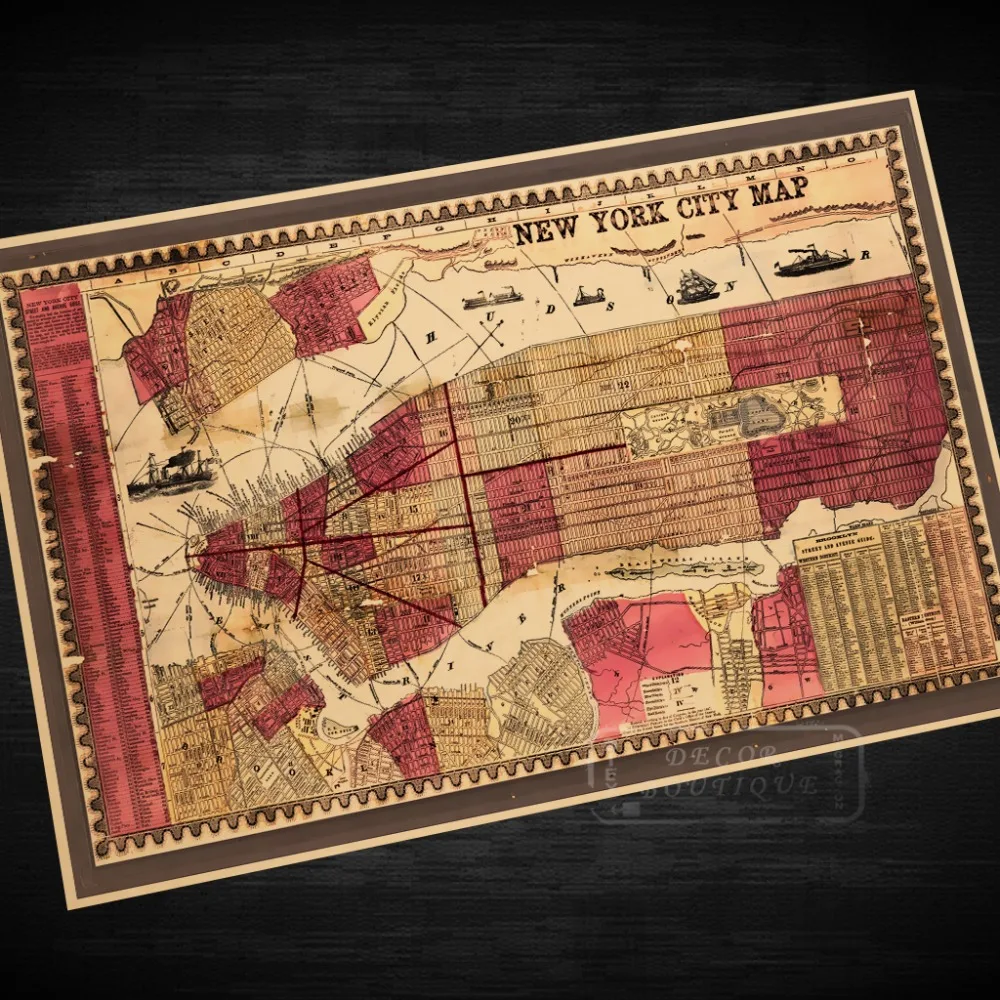 City Map of New York American Classic Vintage Retro Kraft Canvas
