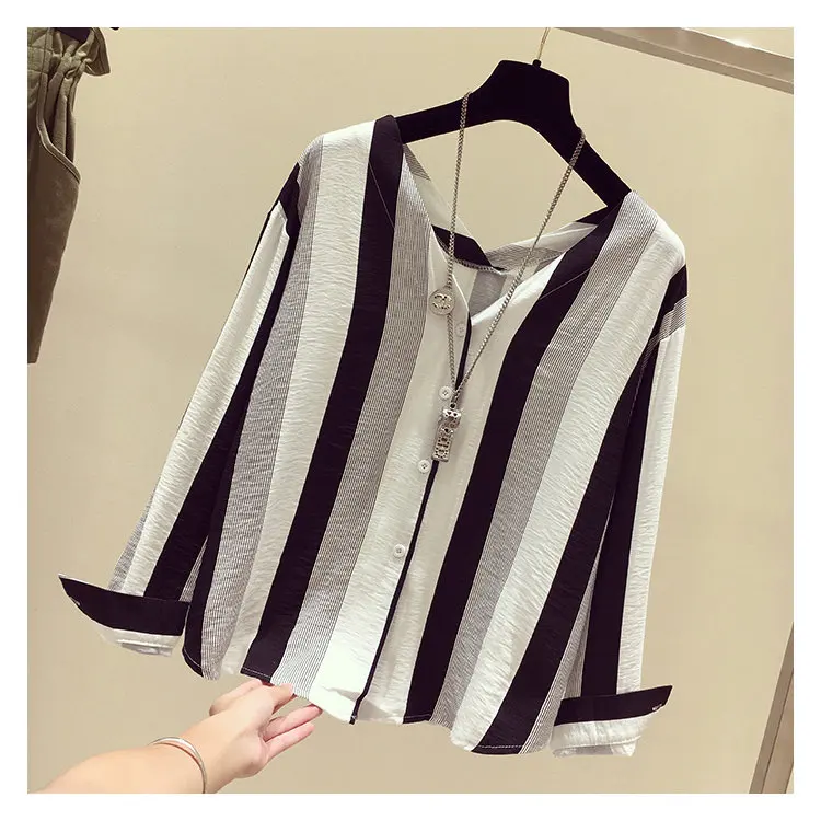 Fashion Long Sleeve Striped Blouse Womens Tops And Blouses 2019 Chiffon Blouse Shirt V-neck Rayas Blusas Mujer Chemise Femme (11)