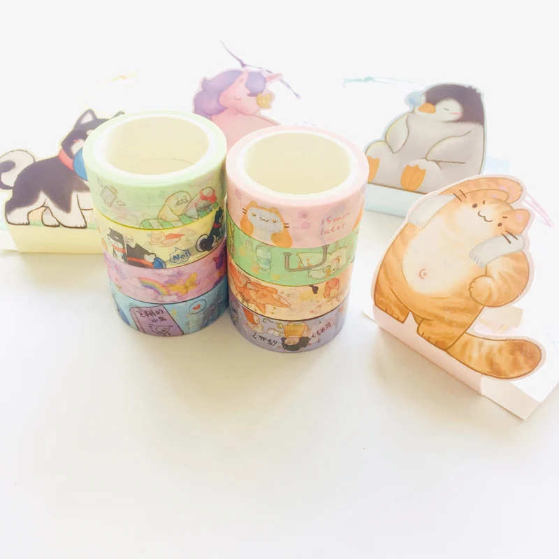 15mm X 5m Kawaii Cats Otter Fox Animals Pendant Decorative Washi Tape DIY Scrapbooking Masking Tape School Office Supply