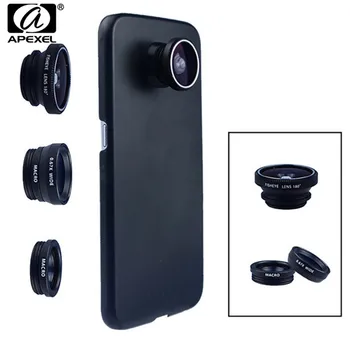 

Phone Camera Lens 180 Fish eye Wide Macro Lens With Case Cover For Samsung Galaxy s8 plus s6 edge S5 note 3 in 1 mini Lenses kit