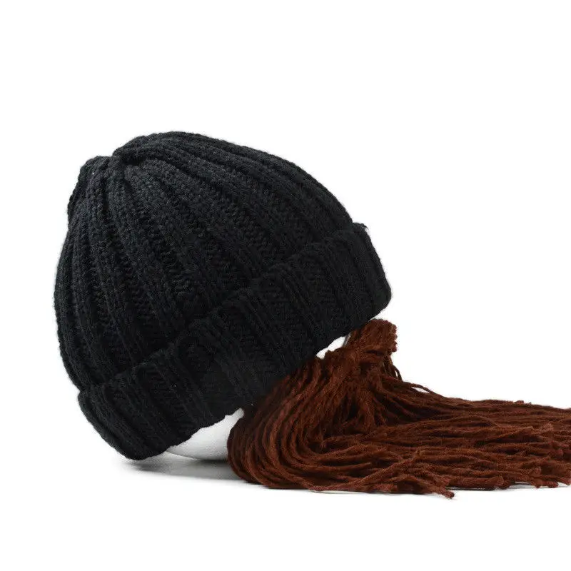 Мужская теплая шерстяная шапочка, борода, маска для лица, вязаная крючком, зимний лыжный косплей, реквизит, кепки, шапки, черный цвет