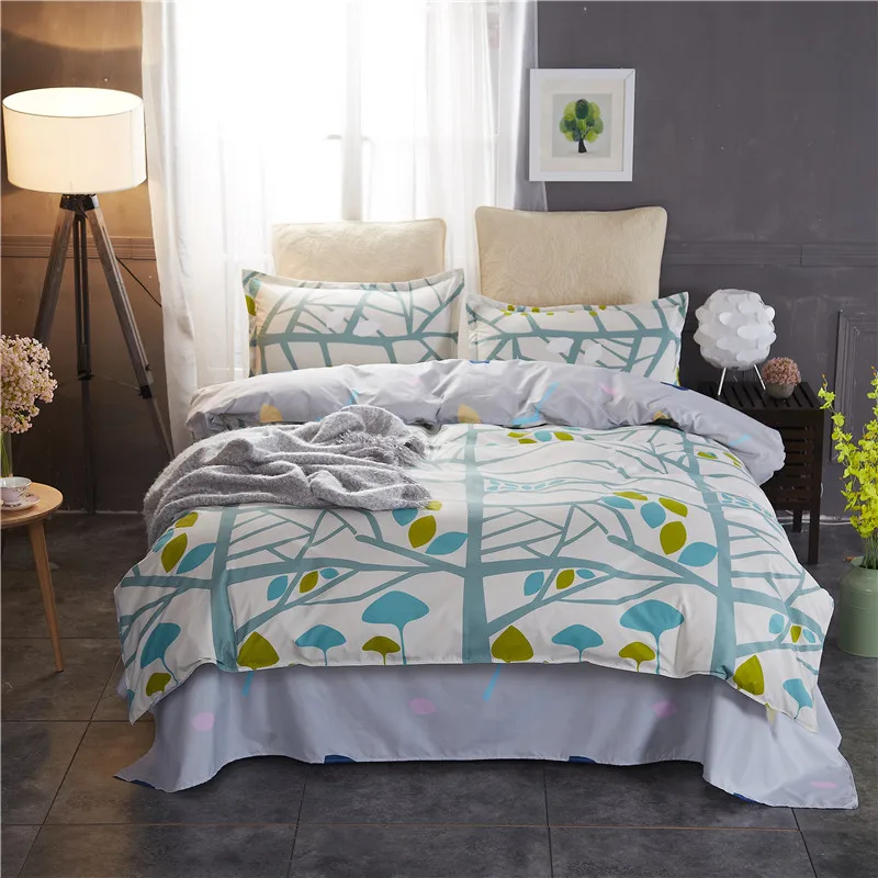 

Stylish Green Leaf Pattern Bedding Sets 4pcs Bed Linings Duvet Cover Bed Sheet Pillowcases Cover Set Bedspread 100% Polyester