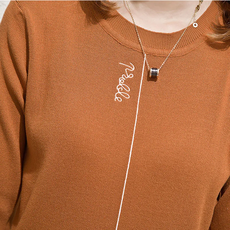Pullover Sweater Woman 2018 Autumn New Arrival Knitted Sweaters Half Sleeve O-Neck Letter Female Sweater Pullover Pull Femme Pullover Sweater Woman 2018 Autumn New Arrival Knitted Sweaters Half Sleeve O-Neck Letter Female Sweater Pullover Pull Femme