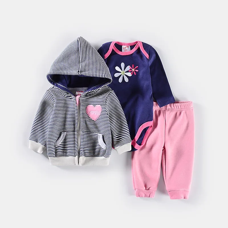 Комплекты одежды для малышей хлопковая одежда для мальчиков из 3 предметов с героями мультфильмов костюмы для маленьких девочек флисовая верхняя одежда с капюшоном+ боди с длинными рукавами для младенцев+ штаны
