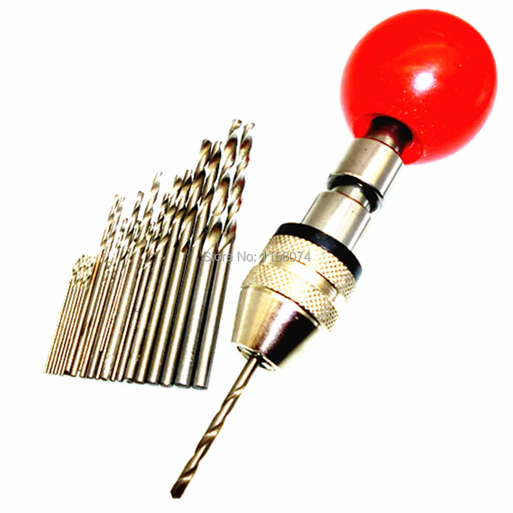 25pc Hss Mini Twist Micro drill Bit + Manual Hand Drill Universal Keyless Chuck Clamp Range 0.3