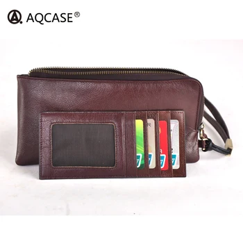 

AQCASE Best quality Vast capacity Abundant function Leather zipper Youth mobile wallet for men