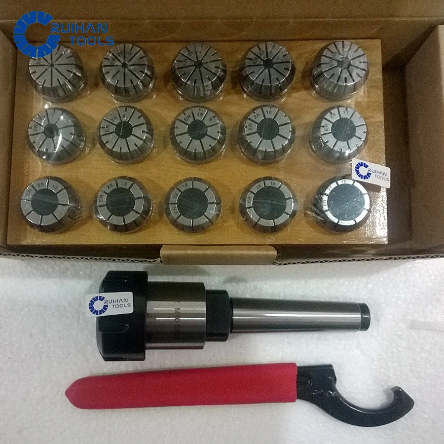 Precision ER25 collet set Full 15pcs 2-16mm ER25 collet with Morse Taper MT2 Shank with spanner MT2-ER25