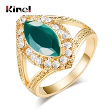 Kinel модное Золотое кольцо для женщин, новинка, турецкое ювелирное изделие, белый кристалл, зеленый ромб, смола, обручальное кольцо, вечерние аксессуары