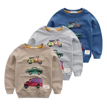 Boys round collar fleece cartoon car fall 2016 new baby render long-sleeved T-shirt unlined upper garment of children