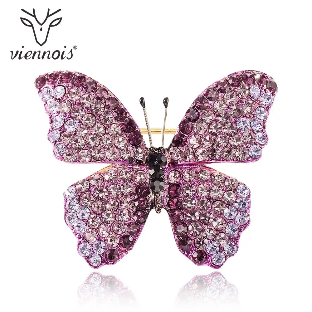 

Viennois Fashion Lady Jewelry Purple Color Butterfly Zircon Crystal Brooch Pins for Women