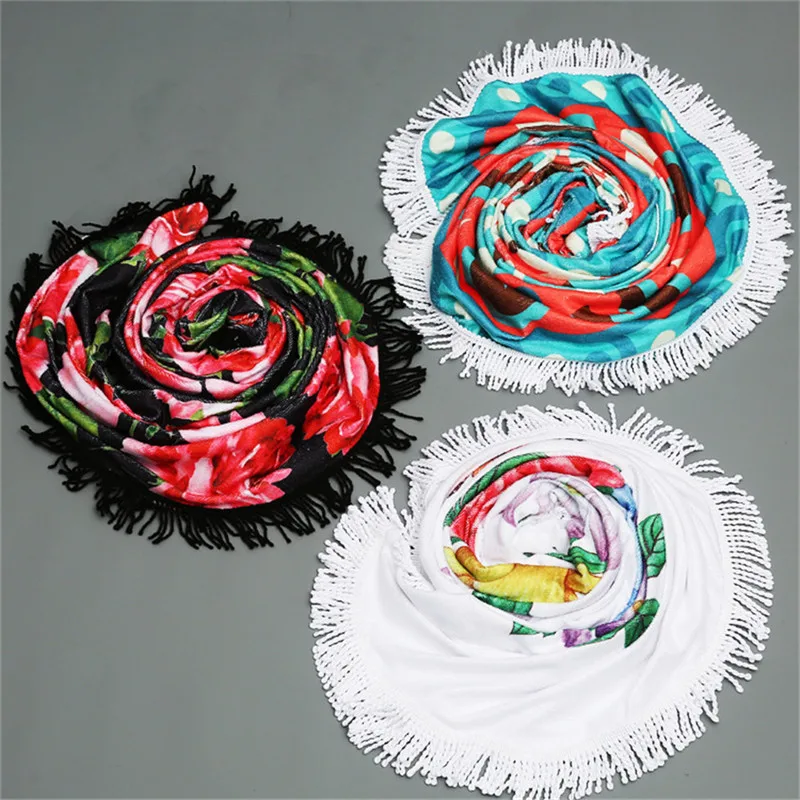 2018 Besar Microfiber Bohemia Handuk Pantai Bulat Dengan Rumbai