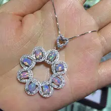 925 Стерлинговое Серебро, Настоящее натуральное опаловые Подвески отправить ожерелье ювелирные изделия Модные свадебные оптом 4*6 мм