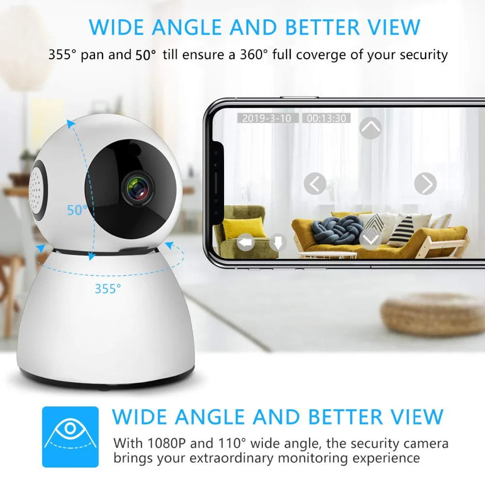  1080 p HD IP Fotocamera con Motion Tracker/2-Way Audio/Visione Notturna/APP di Controllo A Distanza