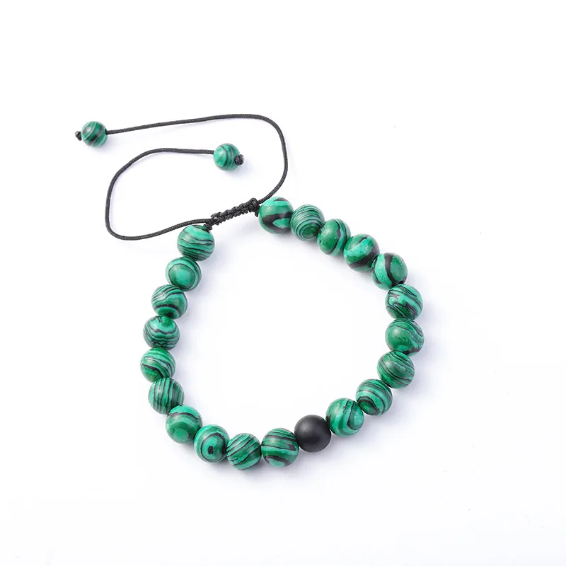 Пары расстояние браслет из натурального камня 8 мм бисера бусины браслет для женщин мужчин регулируемый ювелирные изделия зеленый черный браслеты