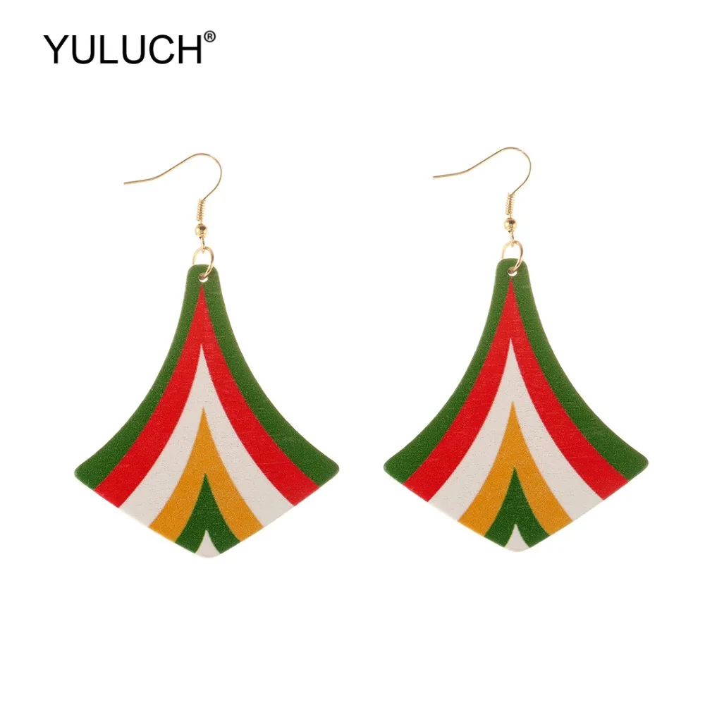 

YULUCH Ethnic Muti-Color Hanging Earing for Lady 2019 Indian Fashion Anchor Wooden Personality Drop Earrings Jewelry Accessories