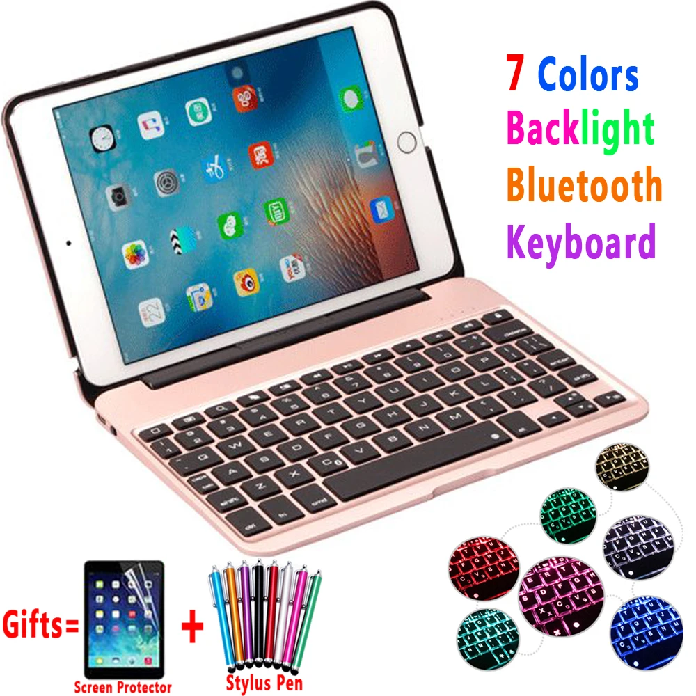 

7 Color Backlit Aluminum Alloy Wireless Bluetooth Keyboard Smart Case Cover for Apple iPad mini 4 7.9 A1538 A1550 Coque Capa
