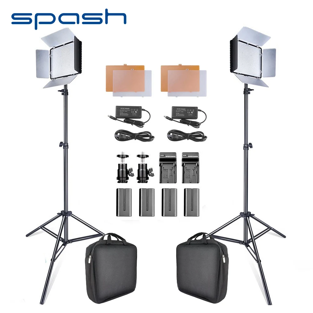 

spash TL-600S 2 Sets LED Video Light Photography Lighting 25W 5500K 600 LEDs Studio Lamp with Stand Battery for Youtube Shoot