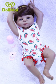 

Black dolls reborn 57cm Full Silicone Body Reborn Baby Doll Toy Like Real 22inch Newborn Girl Bebes reborn boneca Bathe Toy