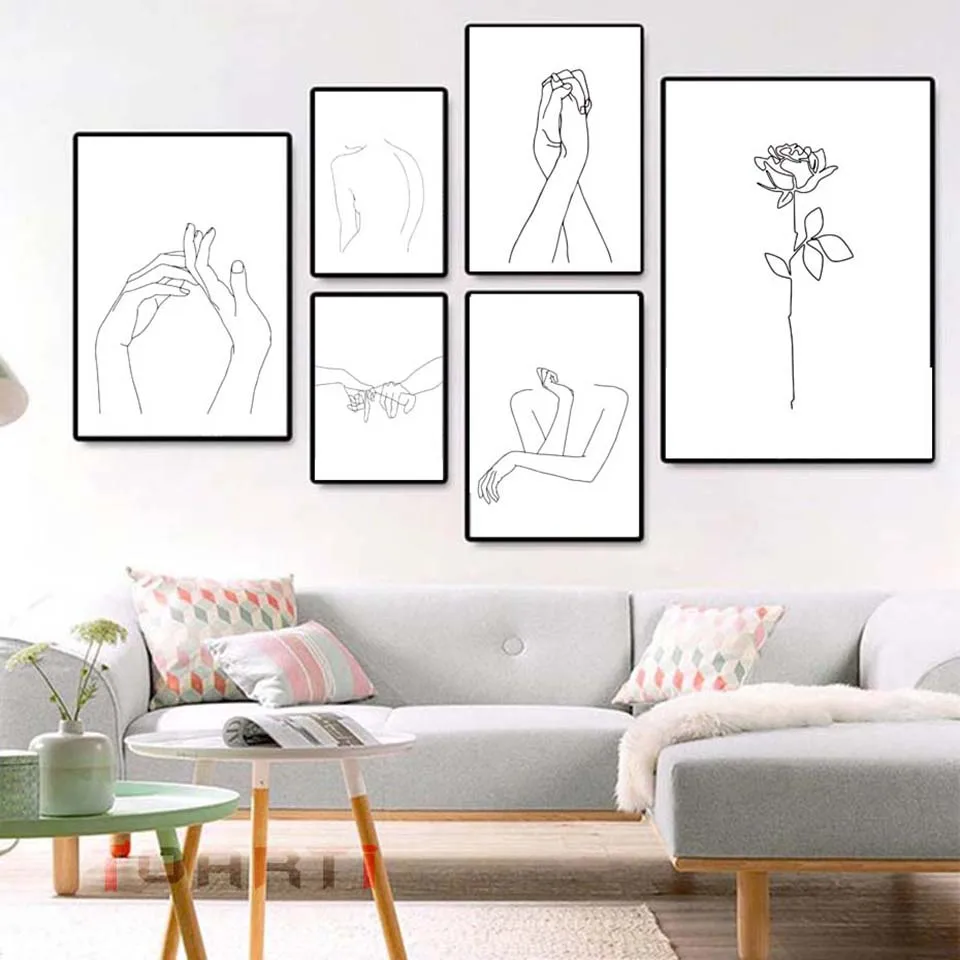 

HD Prints Picture Home Wall Art Line Gesture Painting Nordic Style Modular Canvas Poster On Fresh Artwork Living Room Decoration