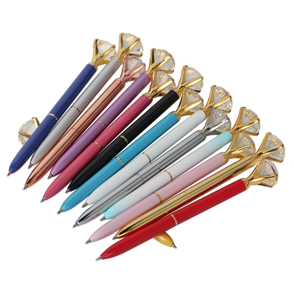 

14PCS Kawaii Ballpoint Pen Big Gem Metal Ball Pen With Large Diamond Blue And Black Magical Pen Fashion School Office Supplies