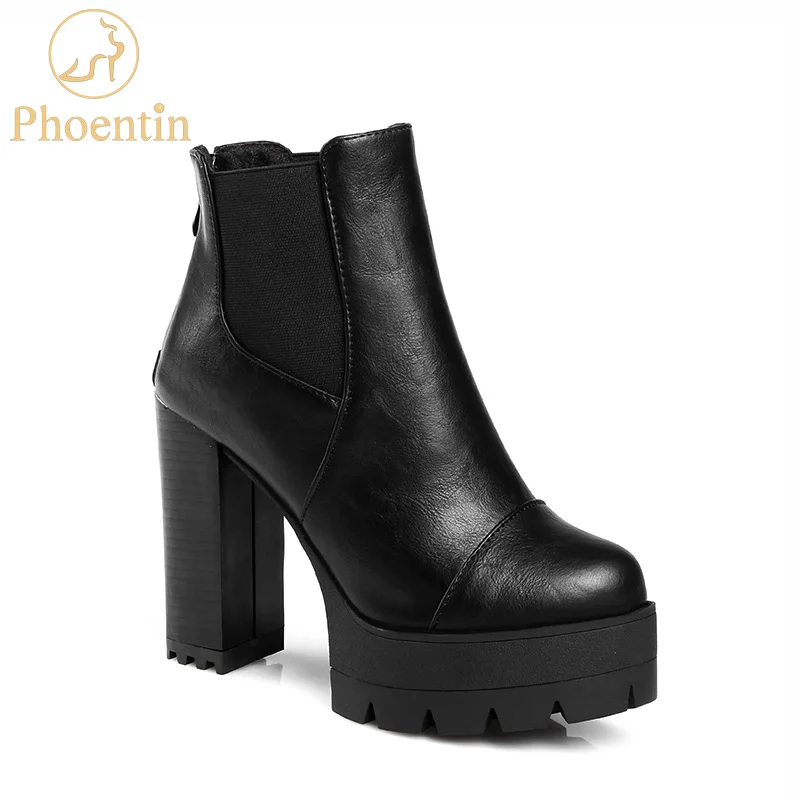 

Phoentin black platform ankle boots 2019 back zipper women ankle boots high heels round toe fashion woman shoes plus size FT604