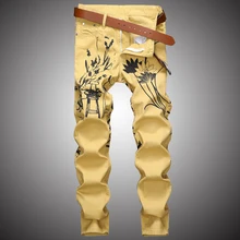 Модные Повседневные джинсы с принтом обтягивающие мужские брюки джинсы джоггеры мужские уличные брюки в стиле хип-хоп одежда цвета хаки WA112