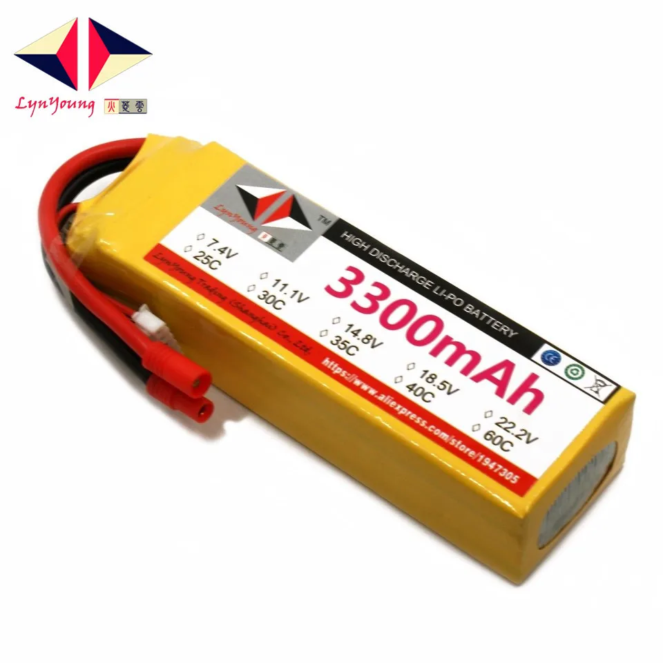 

LYNYOUNG 4S lipo battery 3300mAh 14.8V 60C Rechargeable for RC Drone 6 Axis Quadcopter Helicopter Airplane Truck Car