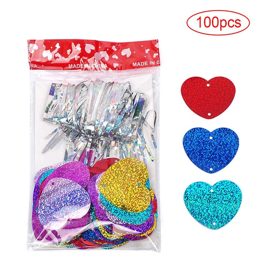 100 шт блестящее сердце картон карты шары в виде сердца подвеска на ленте свадебные шары для украшения вечерние принадлежности - Цвет: B-Colorful
