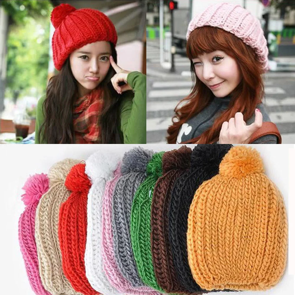 Women Ladies Girls Candy Color Knitted Crochet Winter Warm Beanie Hat Slouch Cap HATBD0028