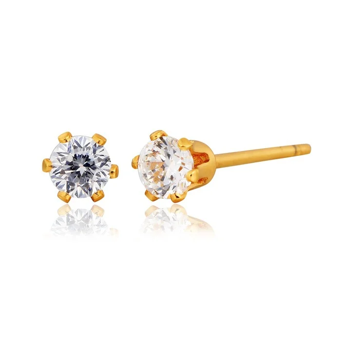 Yellow Gold Plated Six Claw Small Aaa Cz Diamond Stud Earrings For Yellow Gold Plated Six Claw Small Aaa Cz Diamond Stud Earrings For Baby S Gift Piercing Womens Mens Jewelry Bijoux In From