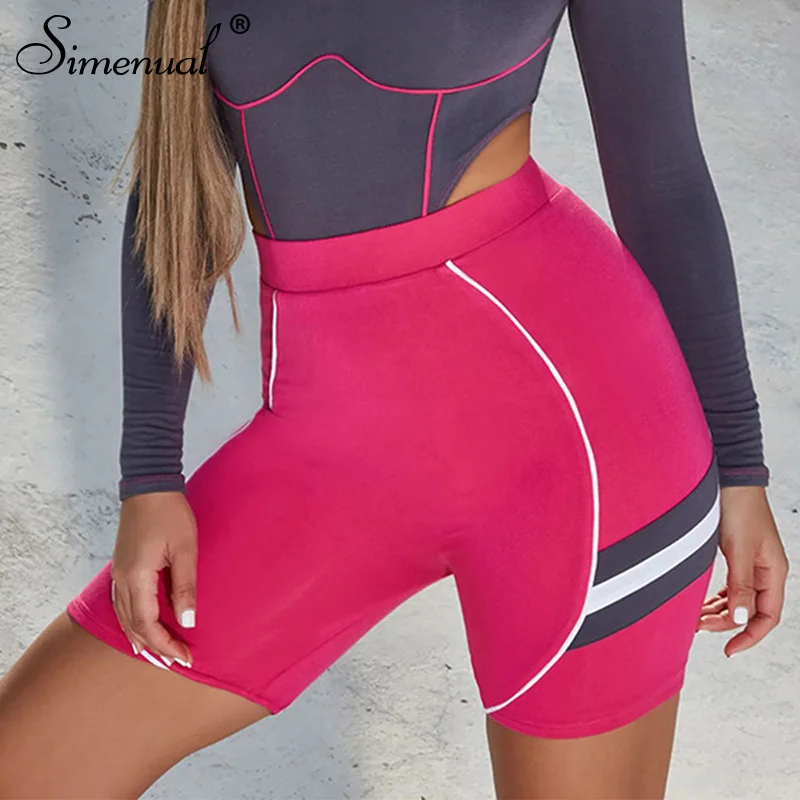 

Simenual Sporty Fitness Active Wear Biker Shorts Women Striped Pink Shorts High Waist Sexy Push Up Biker Shorts Athleisure Hot