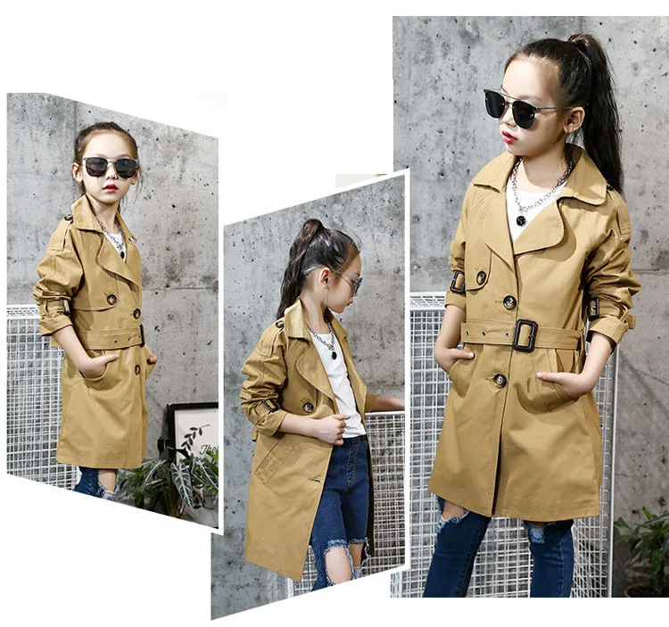 teeange little girls trench coats single breasted long jackets for girls clothing tops kids windbreaker spring autumn outerwear 6 8 10 12 Years clothing  (10)